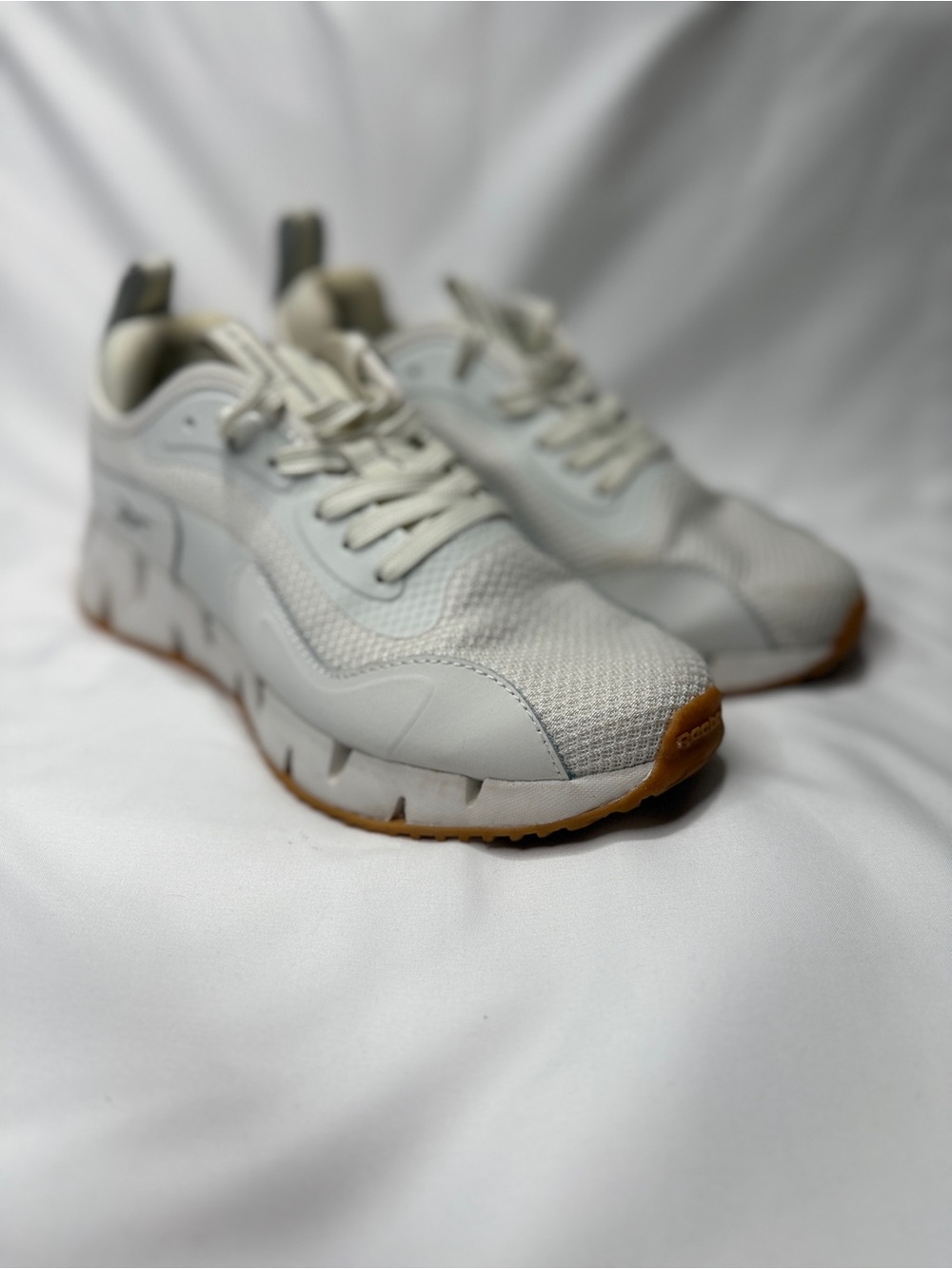 Reebok 9 White Athletic Sneakers with Gum Sole